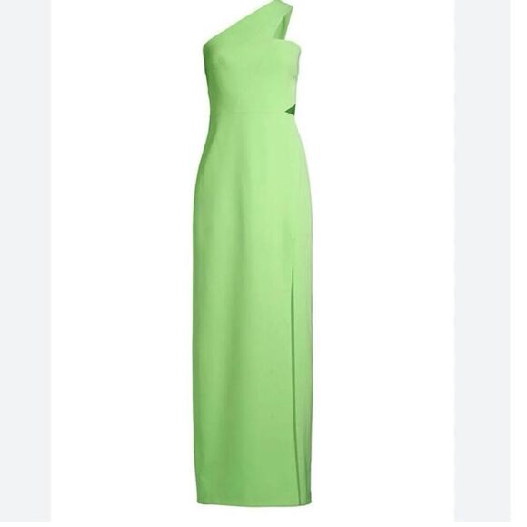 NEW NWT Aidan Mattox One Shoulder Crepe Long Dress Lime Green size 12 - Picture 2 of 8